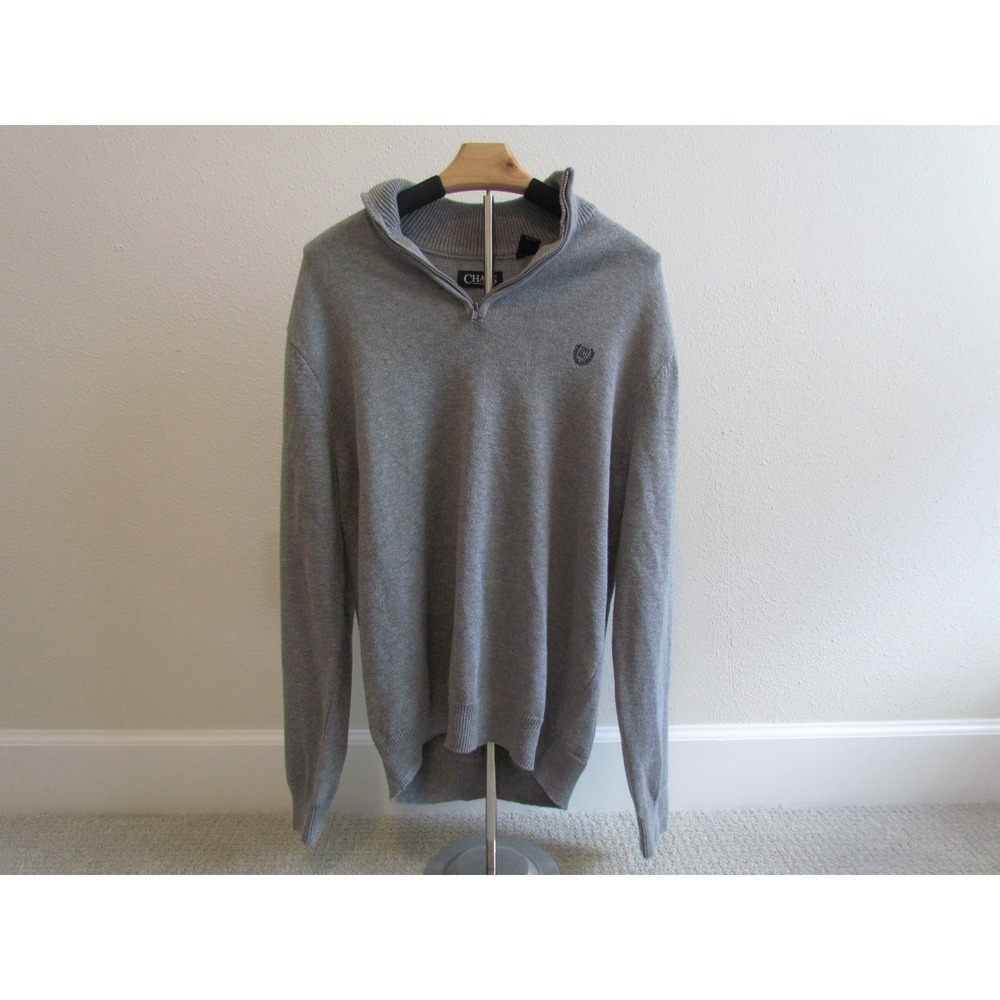 Chaps Quarter Zip Sweater Size M Gray Cotton Blend Pullover Classic Preppy